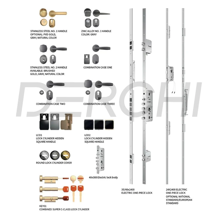 DERCHI American Luxury Aluminum House Main Entrance Door Exterior Security Stainless Steel Pivot Entry Doors With Smart Lock