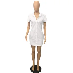 2021 Summer Outfits Solid Button Down Short Sleeve Cotton Dress For Ladies Women Casual Button Down Shirt Dresses
