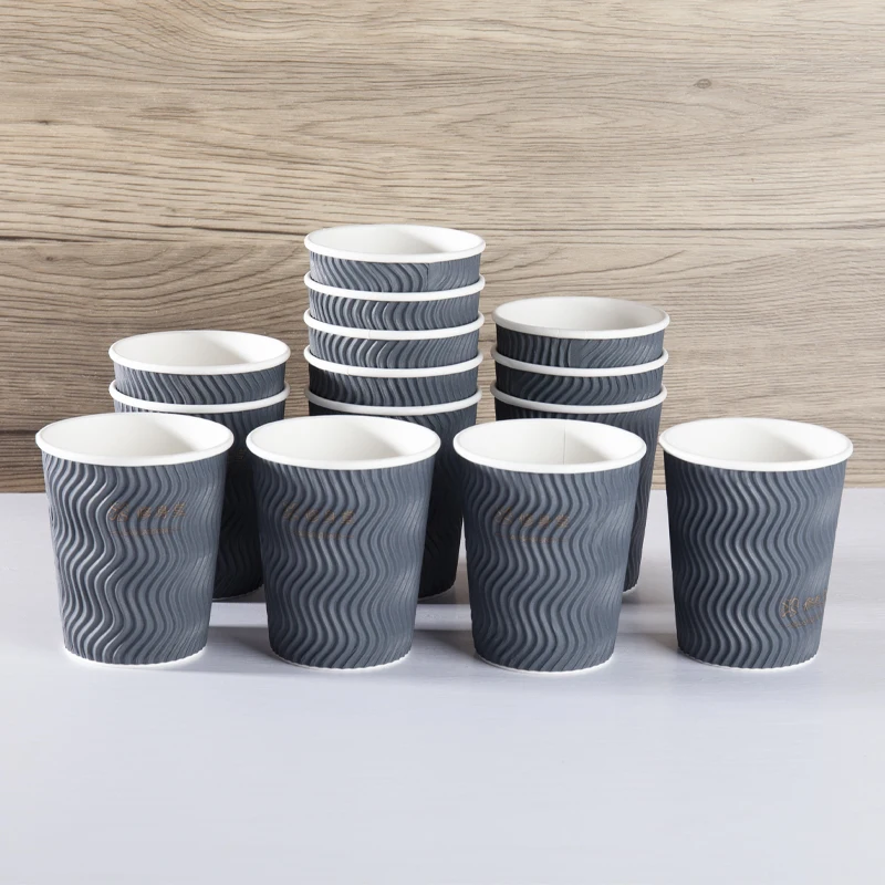 Blank Stacker Silver Ripple Biodegrade Coffee 12 Ripped Paper Cup with Lids Rainbow Printed Hot 20 Oz Black Beverage Recyclable