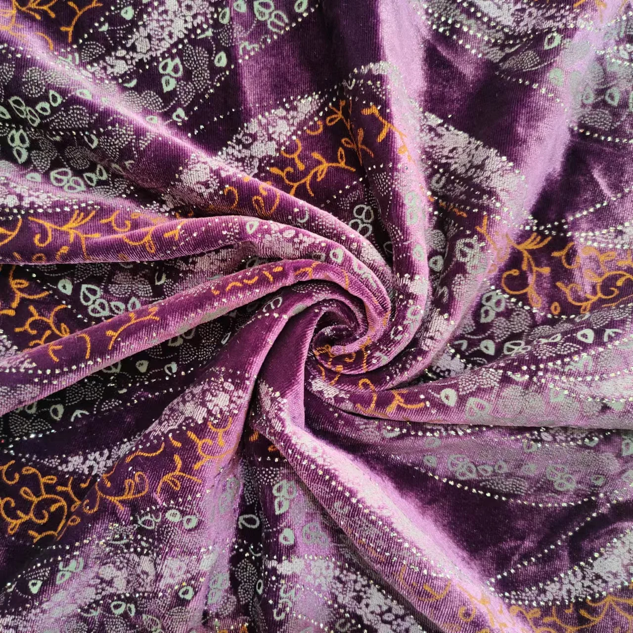 Hejin Custom Luxury Stretch Knit Warp Cloth Muslim Korea Robe Dress Polyester Laser Sequin Korean Velvet Fabric for Clothing