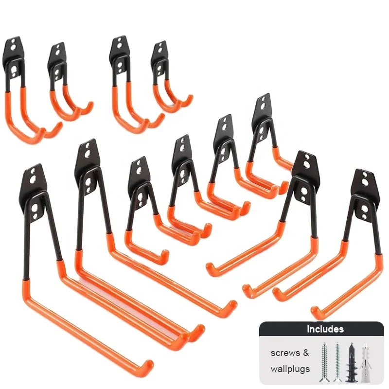Garage Utility Hooks Storage Wall Mount Hook Rack Garden Tool Organizer with Rubber Grip for Hanging Ladder Best for Home Use