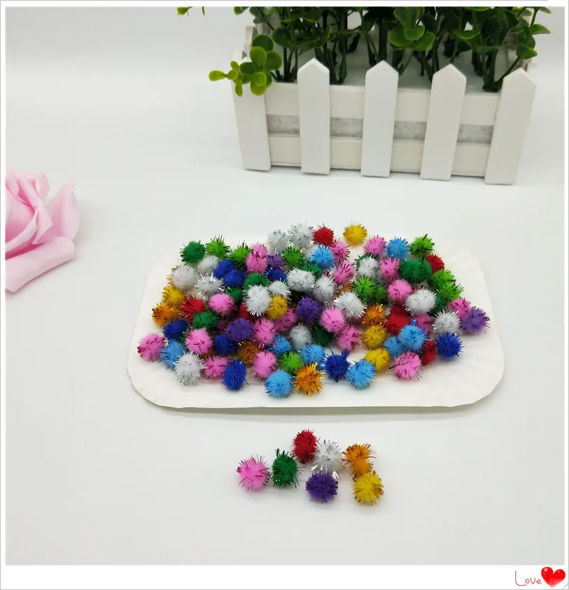colorful pompom glitter ball Glitter Pom Poms Sparkle Balls for DIY Doll