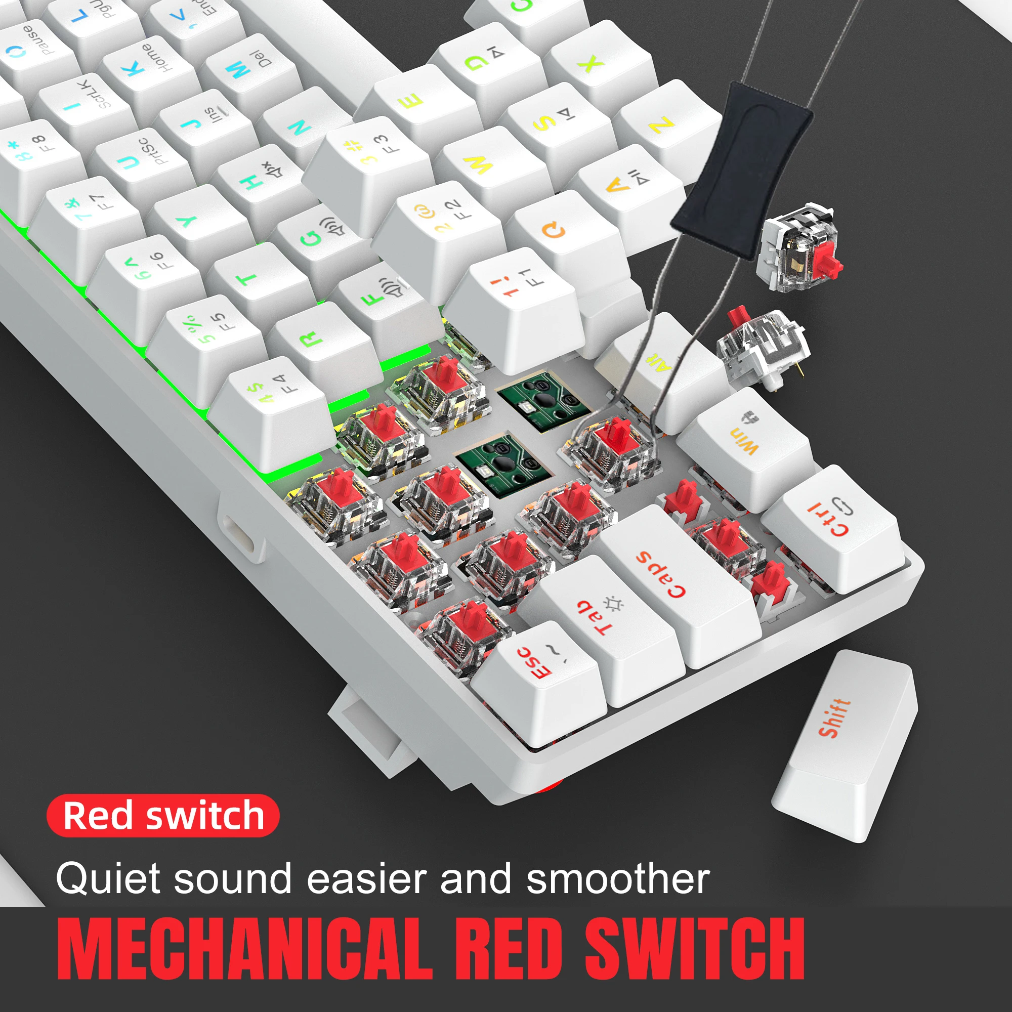 V900 60 percent RGB backlit silent Hot plug Red switch wired game mechanical Keyboard for Computer LaptopErgonomic 60% Form Fact
