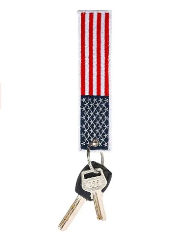 
Custom Multi Color American Flag Keychain Backpacks Luggage and Gifts Key Ring and Carabiner decoration woven label 