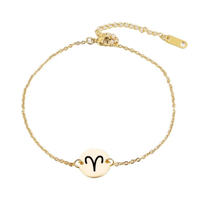 Hot selling simple constellations bracelet mirror stainless steel disc laser 12 constellations customizable
