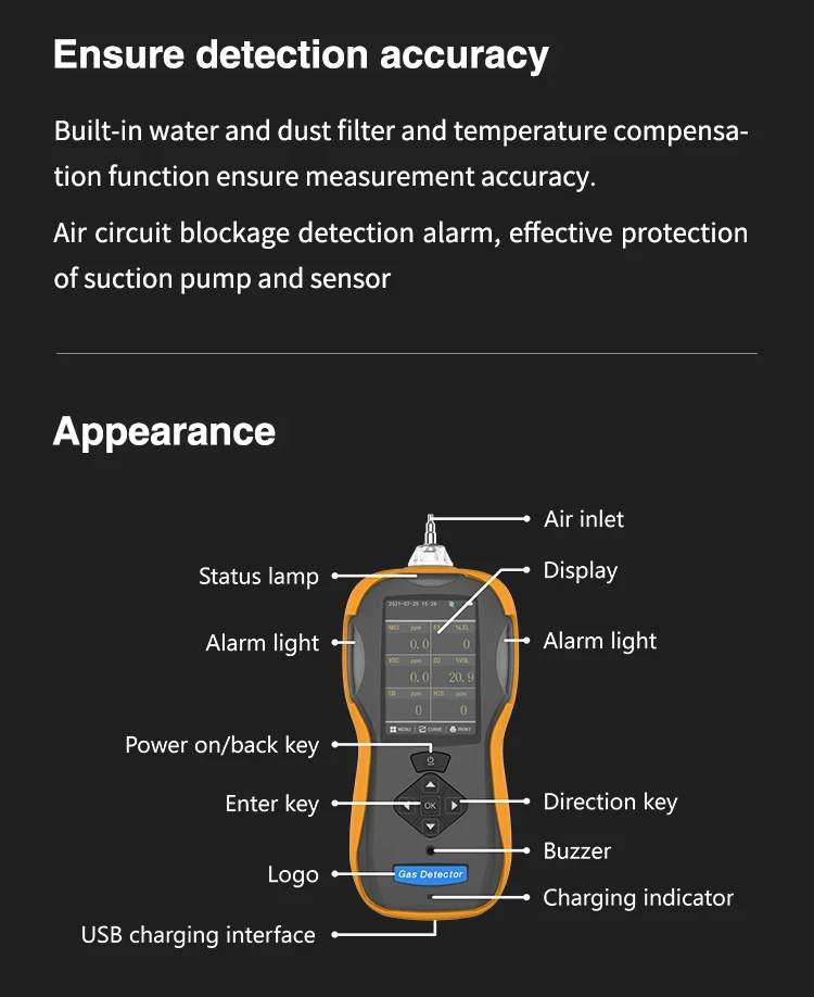 Factory supply new-arrival portable 6 gases optional gas analyzer ES60A with best price