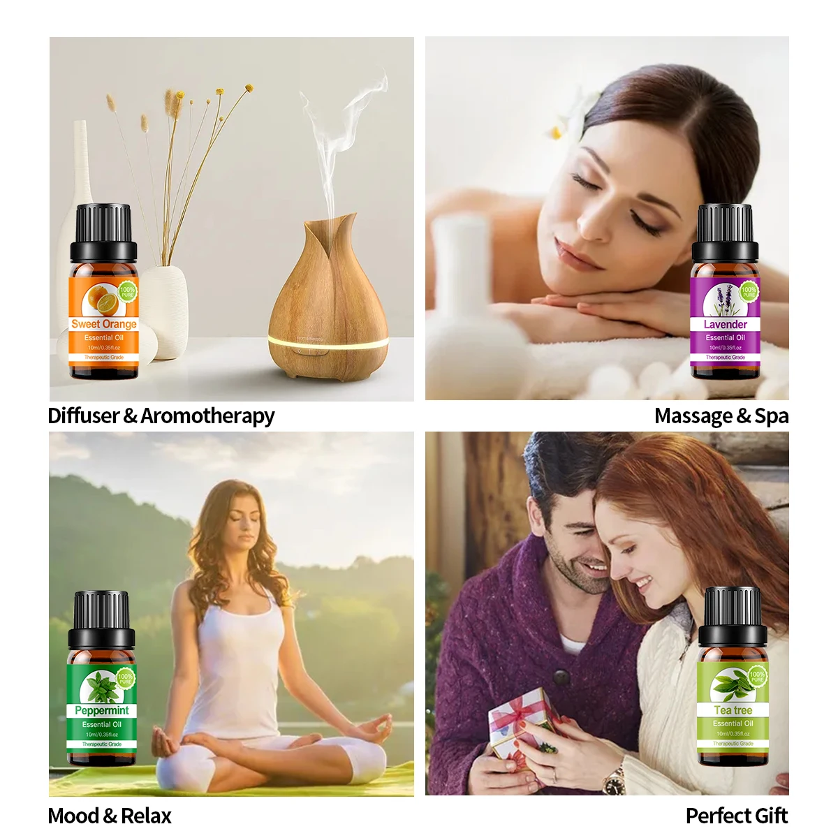 Pure Natural Premium Long Lasting Original Lavender Extraction 100% Pure Essential Oil Kits Rose Peppermint Oil
