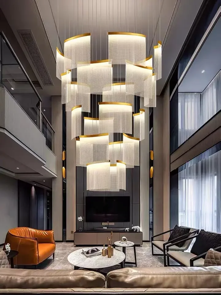 Nordic Luxury LED Lamp Modern Large High Spiral Stairs Pendant Light Long Staircase Chandelier Ceiling Chandelier
