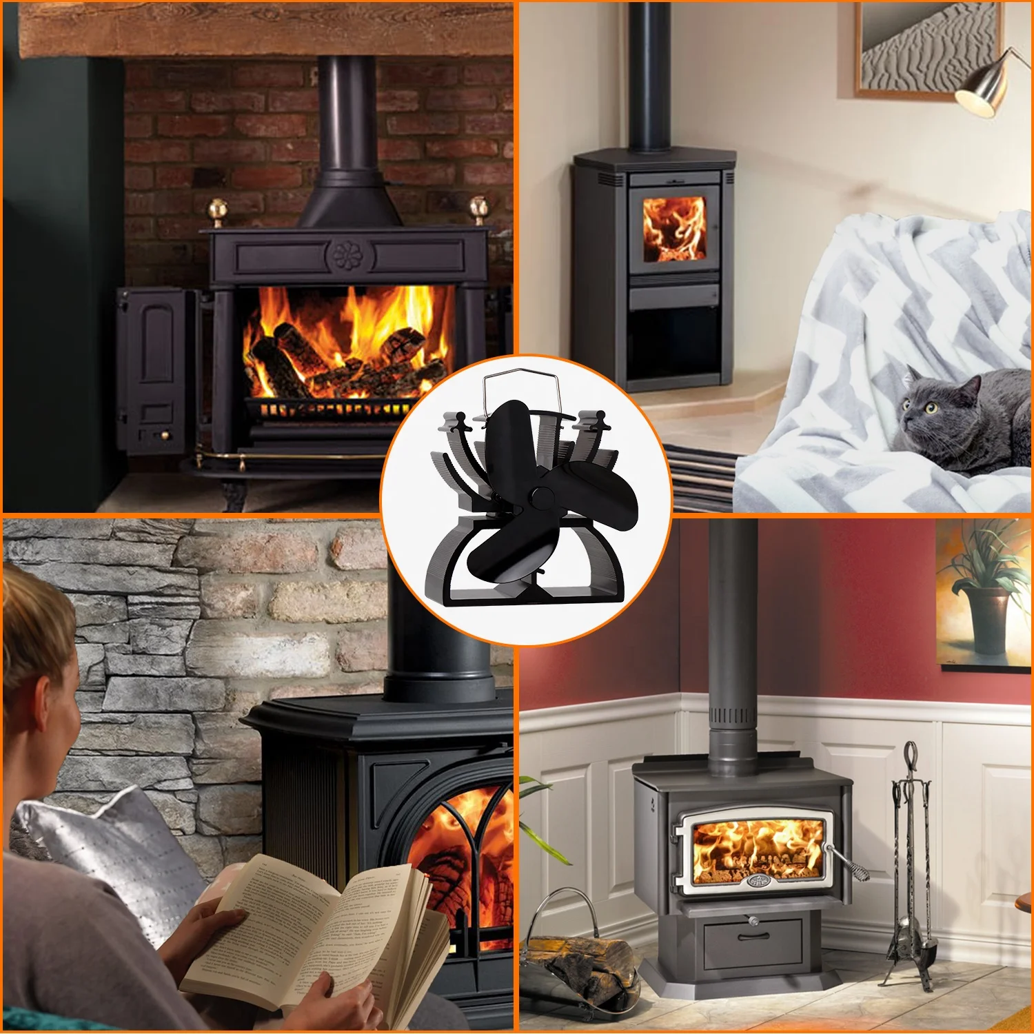 Household Silent VODA Small Stove Fan Height Smart Wood Burner Indoor Heated Powered Stove Fan