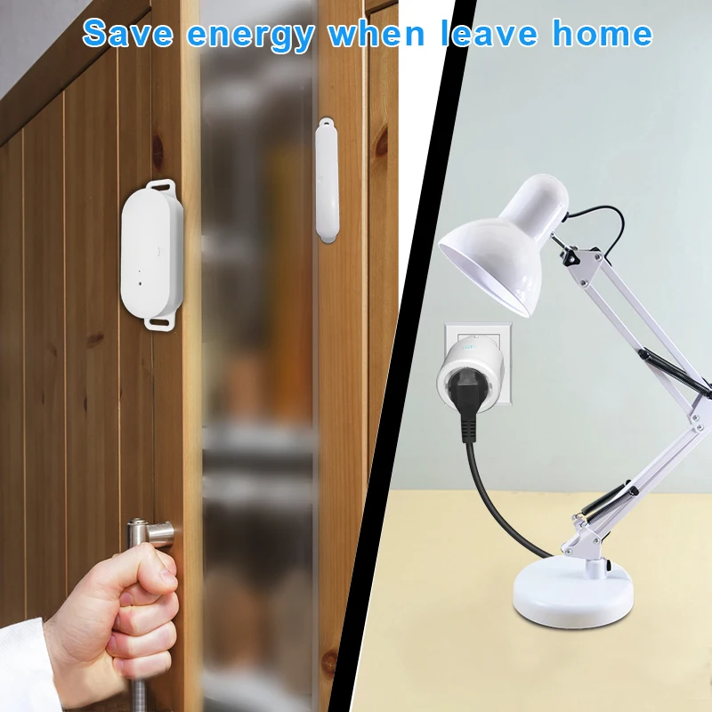 Smart Mini EU Sockets paired with Wireless Door opening Sensor Window Sensors RF Control Home Save energy System No Hub Required