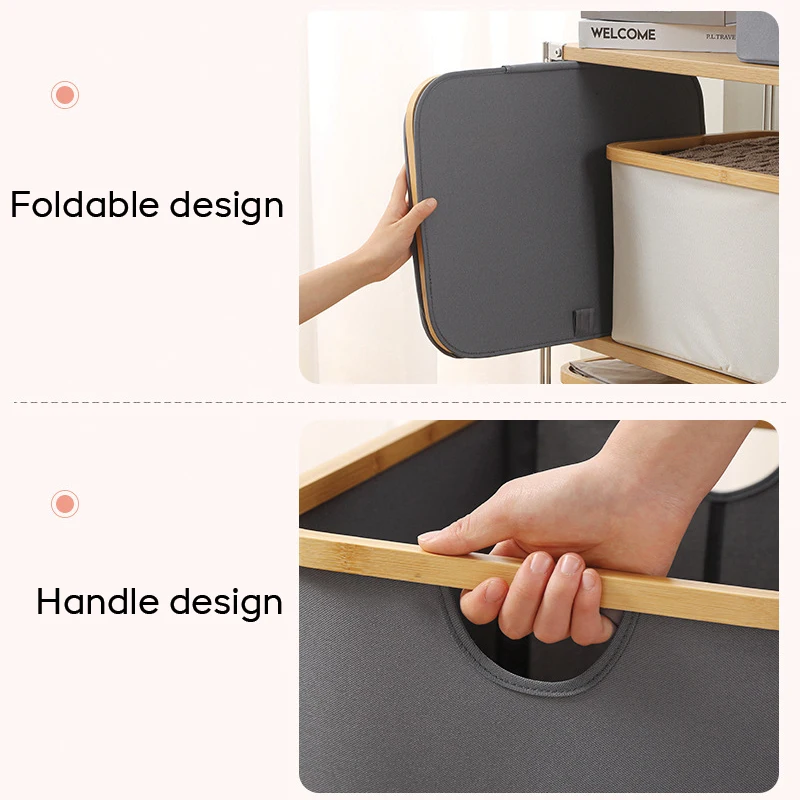 NISEVEN Large Foldable Storage Basket Closet Storage Laundry Hamper With Bamboo Handle Waterproof Oxford Cloth Storage Basket