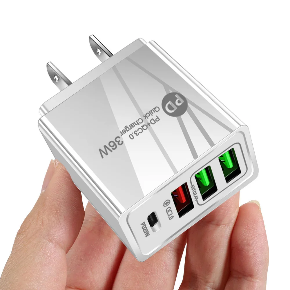 2024 New QC and PD USB 4 ports C+3 USB fast charger 36W PD Fast USB Charger for SMART phone