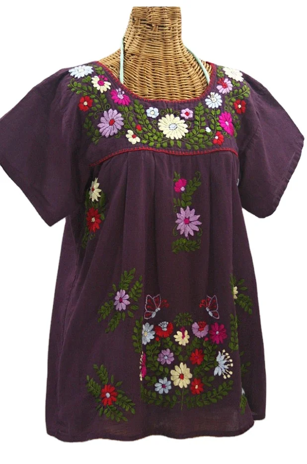 Maroon fabric with colorful sunflower embroidery blouse women