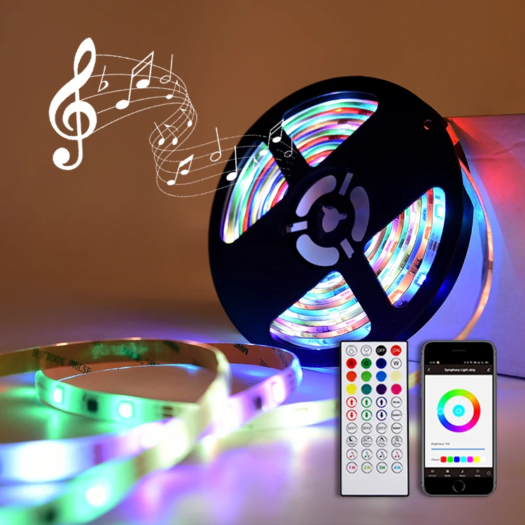 Dances and Changes with Music LED Strip Lights 12V, Smart Wifi RGB LED Strip Light Digital with Remote Controller