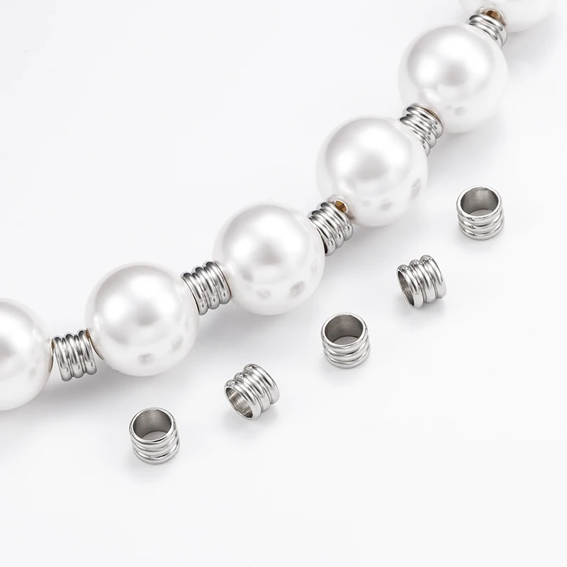6.5mm Stainless Steel Spacer Locating Ring Beads with Big Hole 3-Groove Straight Pipe Jewelry Making Accessories