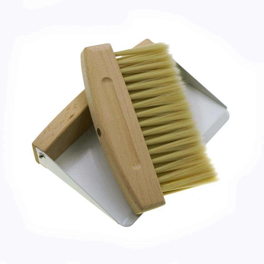 natural wooden sisal fiber or PP bristles table broom brush with dustpan remove dust tool