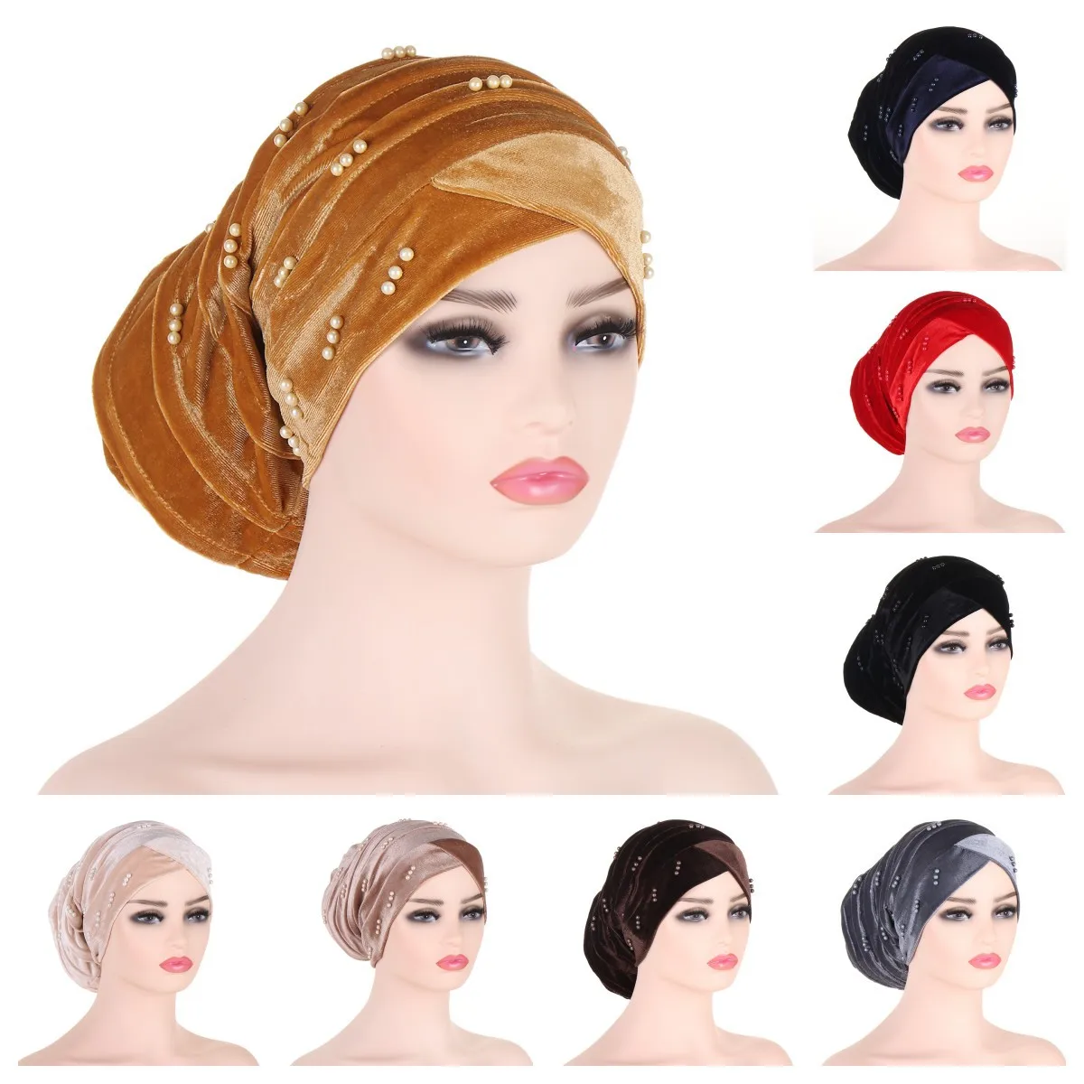 Unisex Custom Velvet Beaded Stretchy Beauty Dreadlock Caps  Muslim Women Turban Long Tail Hat