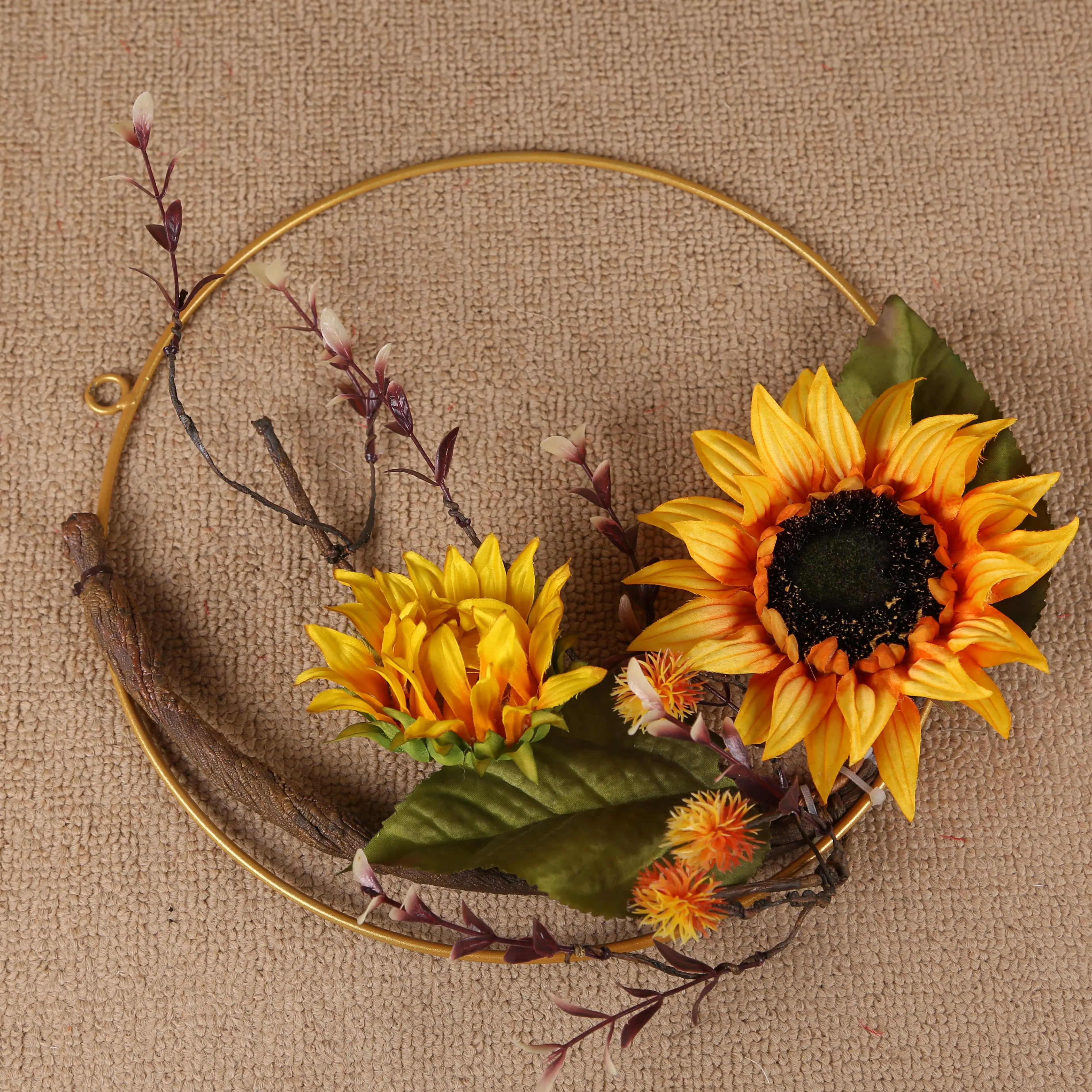Artificial Sunflower Wreath Flower Wreath With Yellow Sunflower And Green Leaves For Front Door Indoor Or Outdoor Wall Wedding