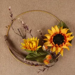 Artificial Sunflower Wreath Flower Wreath With Yellow Sunflower And Green Leaves For Front Door Indoor Or Outdoor Wall Wedding