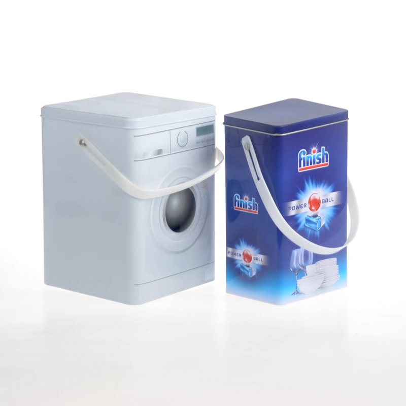 Laundry washing powder metal tin box packaging detergent tin container with plastic handle