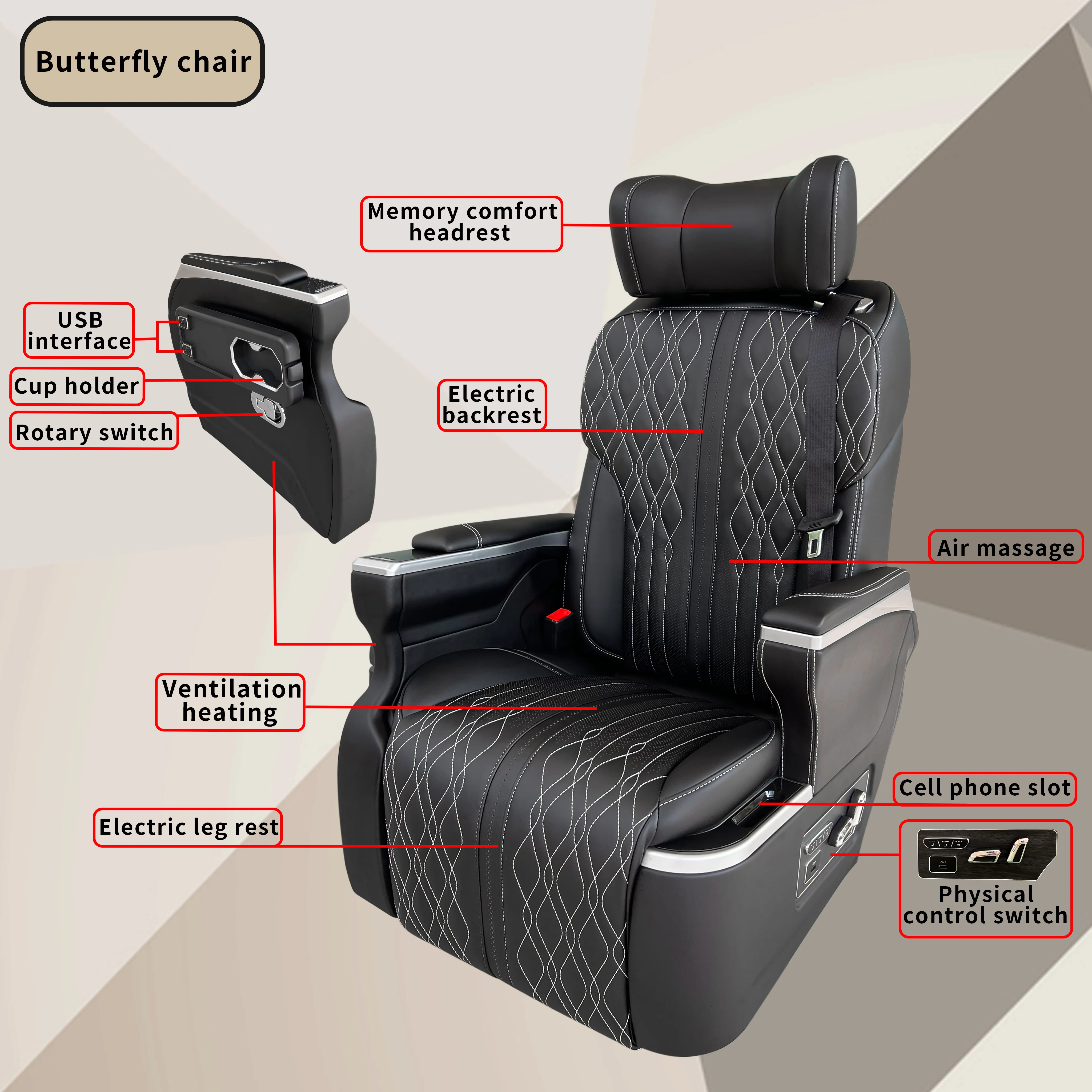 ST-HD Car VIP MPV special airline seat luxury Auto aviation seat Car aviation with small cup tray cup holder usd charging