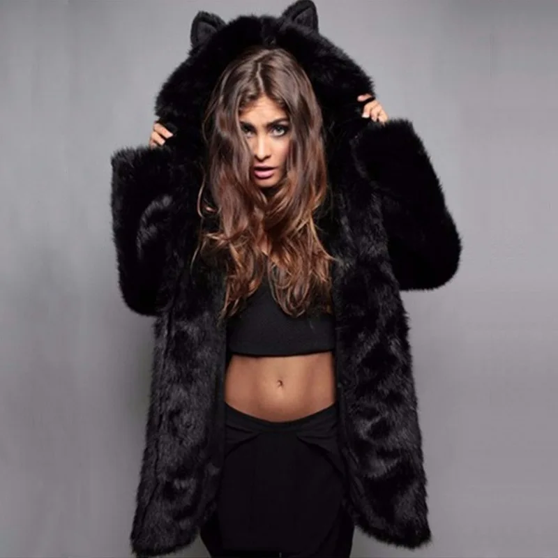 2020 New Arrivals fashion faux fur wolf wear women ladies hooded faux fur coat