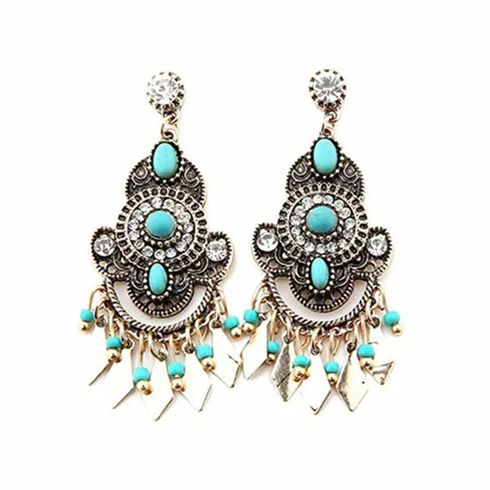 Vintage Designer Good Looking Quality Assured Women Ear Rings Antique Plated Inlay Natural Stone Ethnic Earrings