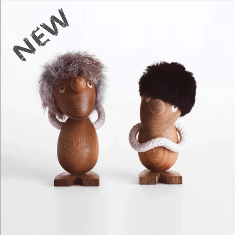 
Decoration Crafts Nordic style Danish wood play two small hairy ornaments optimists and pessimists puppet birthday gifts in room 