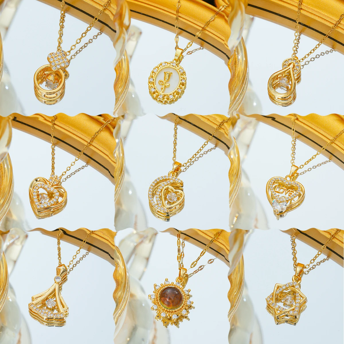 Fashion Zircon Love Moon Letter Bear Pendant Necklace Feather Bamboo Starfish Women Necklace Luxury Jewelry Accessories Gift