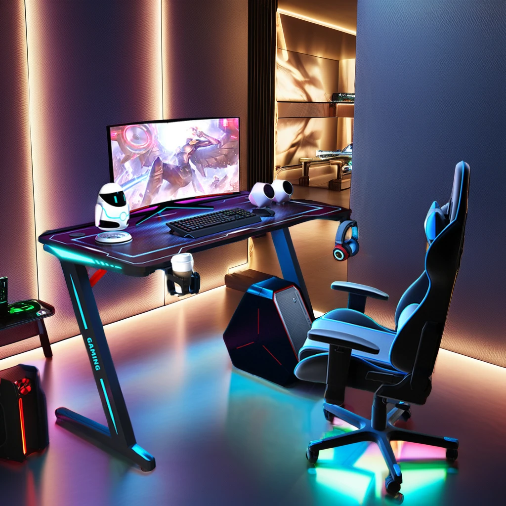 Z-Type Professional RGB LED Lighting Carbon Fiber Wood Gaming Table Remote Control Home Bedroom Use Foreign Trade Generation