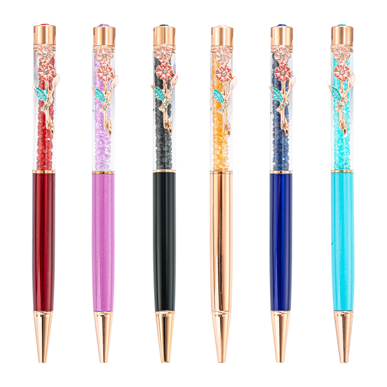 Wholesale Multicolor Gift Pen Fashion Crystal Pen Creative Flower Clip Metal Ball Pen