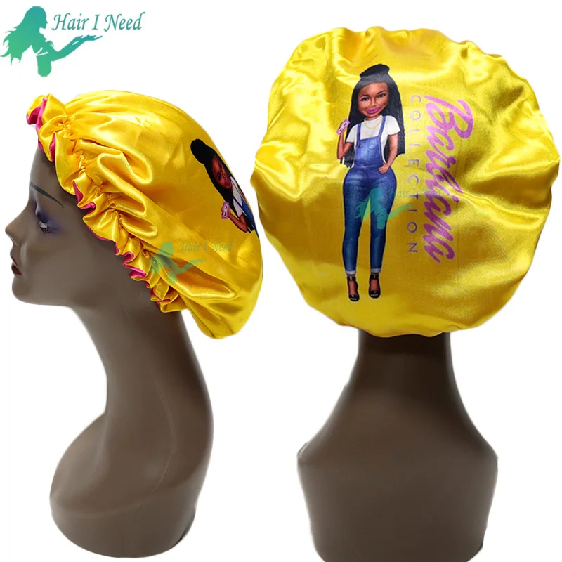 Wholesale custom private logo print on sleeping hat 100% silk material satin bonnet