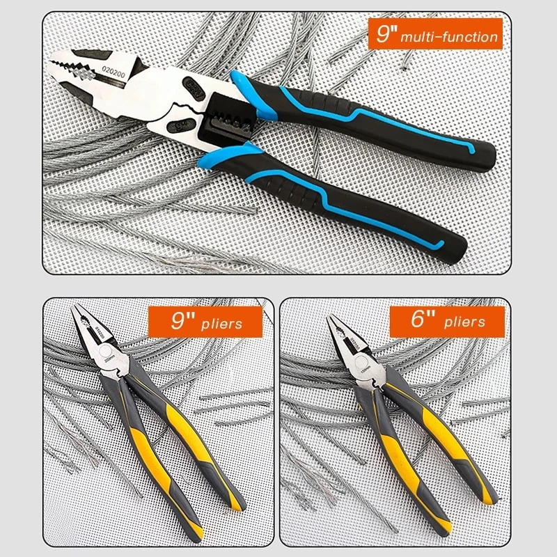  6'8'9' Multifunction Pliers Set Combination Stripper/Crimper/Cutter Heavy Duty Wire Diagonal Hand
