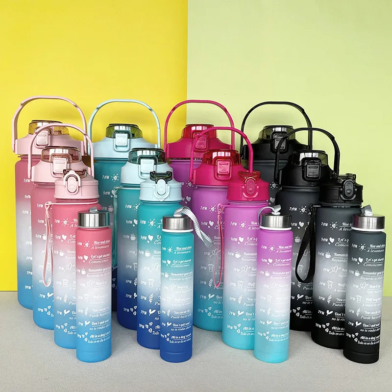 Custom Large Capacity Bpa Free Bottle Jug Motivational Glitter Gym Travel Bottle Sets 4 In 1 Water Bottle With Straw For Sports