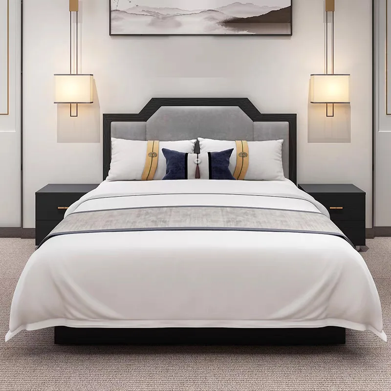 New Products Morden Living Room Set Light Color Leather Headbord Home Hotel Bedroom Bed