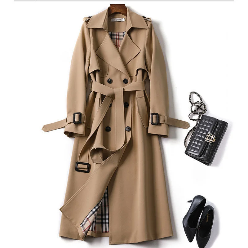 new Korean mid-length trench coat for women 2021 popular British over-the-knee overcoat for spring autumn