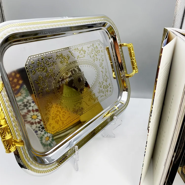 Metal Gold Mirror Tray Square Luxury Arabic Tray for Tea Food Dessert Chocolate Serving Decorative Trays Home Decor