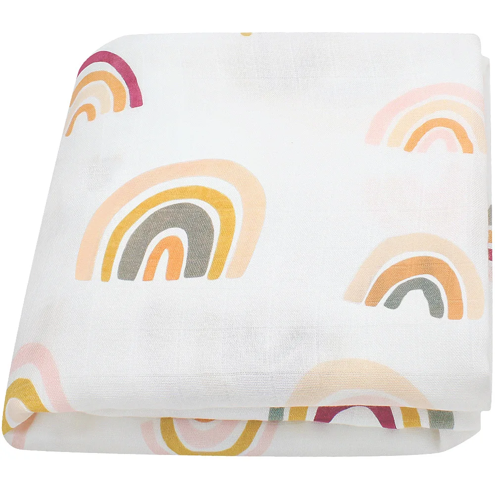 Rainbow Infant Receiving Muslin Wrap Bamboo Cotton Baby Swaddle Blanket Towel