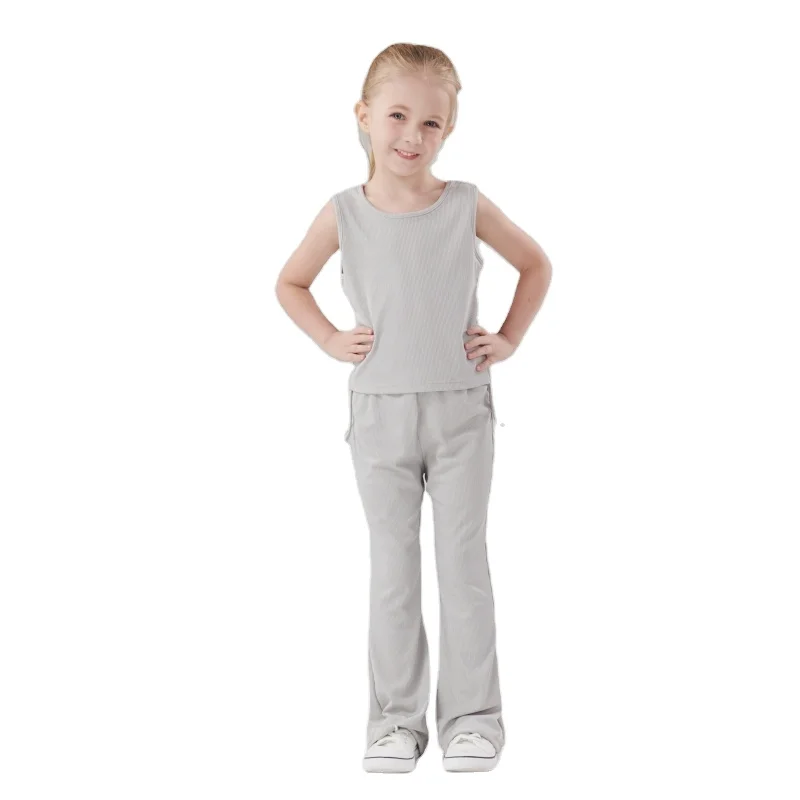 Kids Clothing Wholesale Girls Fashion Clothes Solid Flare Pants Casual  2 Piece Toddler Girls Clothing Sets