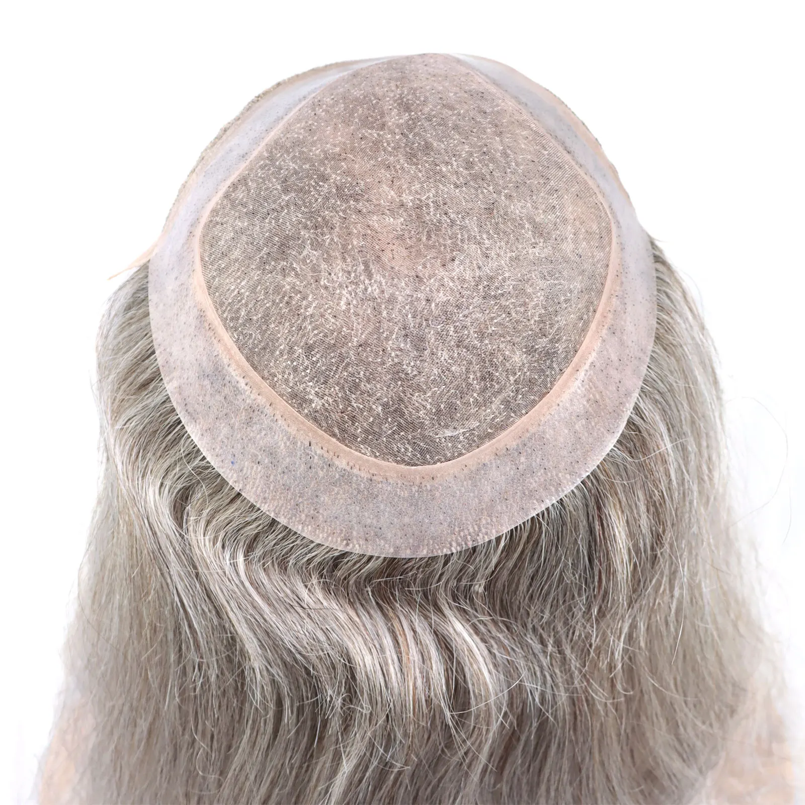 8x10inch Toupee for Men 12inch Long Remy Virgin Human Hair Wigs Mono Around Pu Base Hairpiece #7 Brown+60% Gray Hair Men Toupee