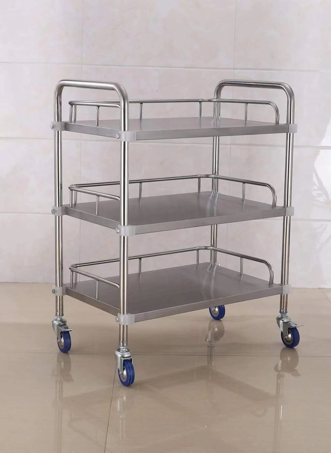 Customized Stainless Steel Medical Cart Clinic Hospital Trolley With Wheels and Drawer
