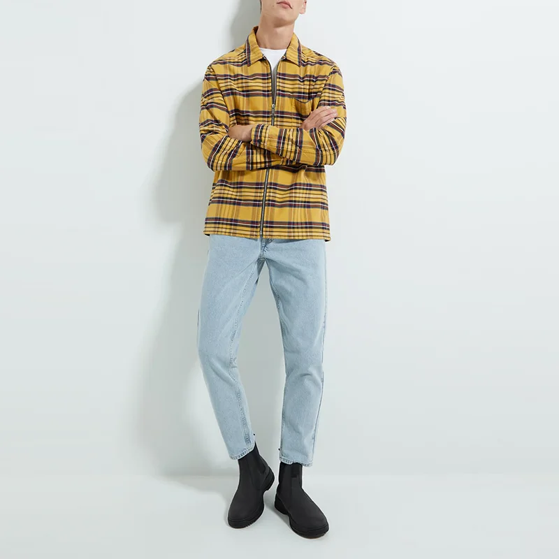 Spring New Fashion  Cotton  Plaid Checked Long Sleeve Casual Fit  Shirt Jacket  Mens