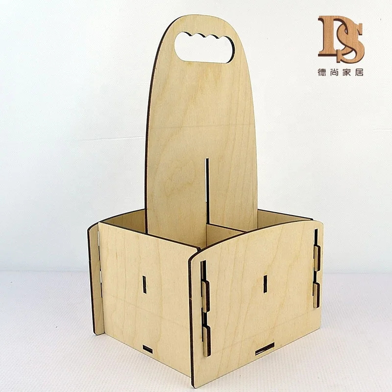 DIY Collapsible Disposable Beer Carrier. 4 Bottles Wooden Beer Holder Picnic Basket Bar Caddy
