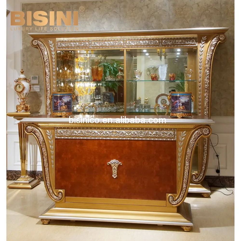 French Antique Furniture Wooden Bar Counter And Wine Cabinet Golden Home Bar Set