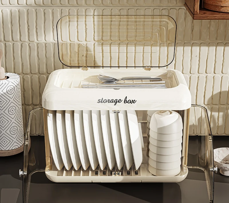 XJH Household Plastic Cupboard Double Standing Kitchen Accessories Dish Drainer Rack Tableware Storage Box Bowl Lid Tray