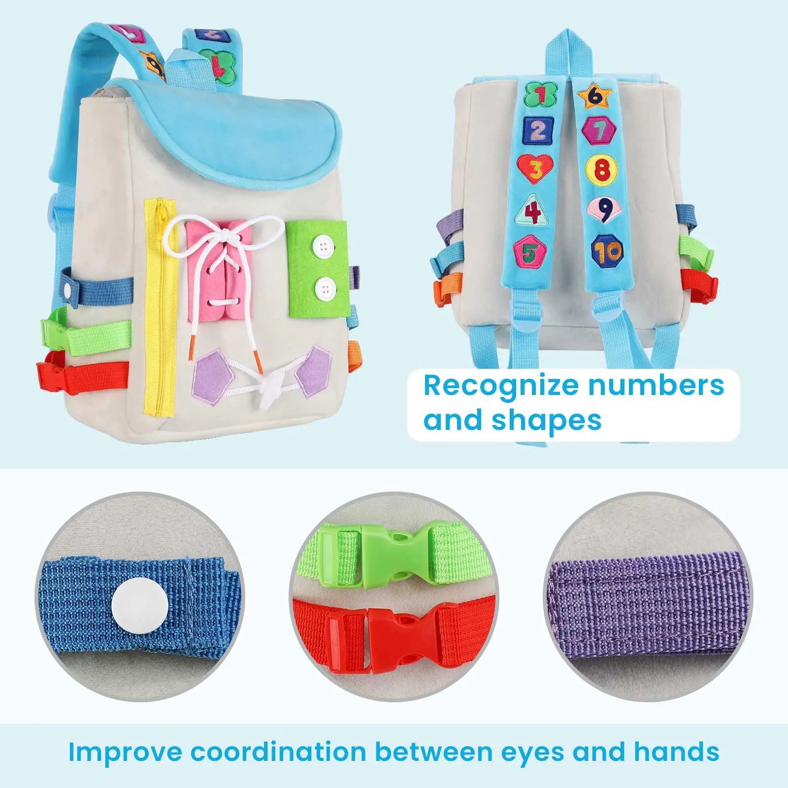 Interactive Diy Handmade Customization Educational Sensory Green Travel Non-Woven Felt Busy Board Backpack For Toddlers Kids