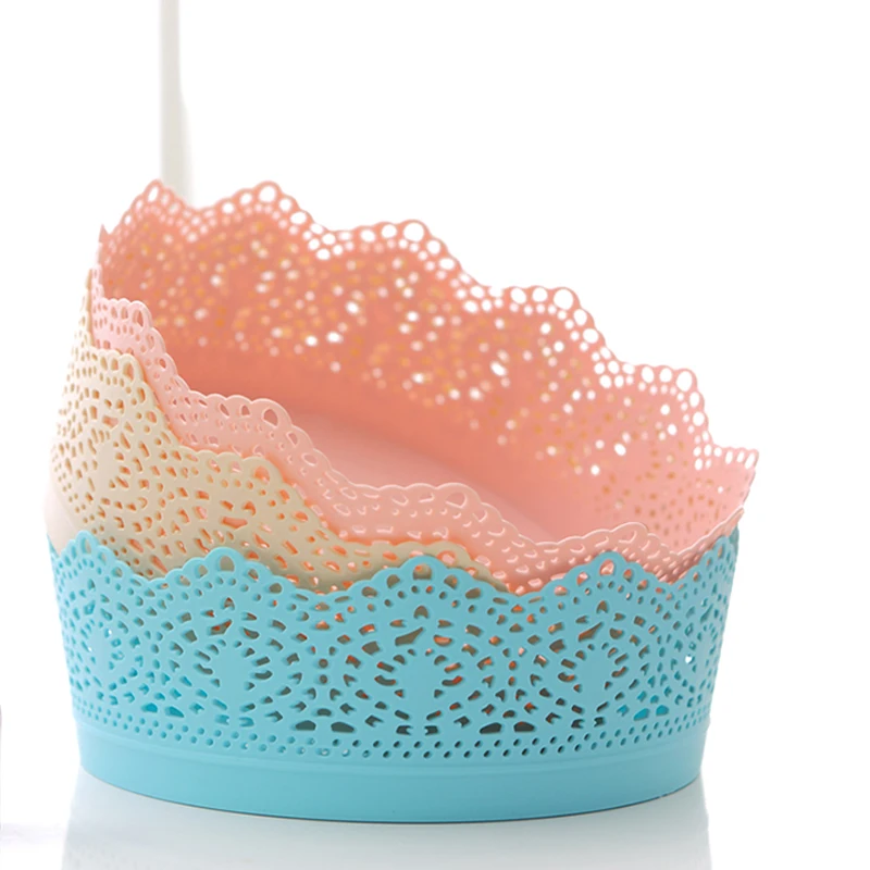 Лучшая цена, круглая пластиковая корзина для хранения косметики с цветочным узором