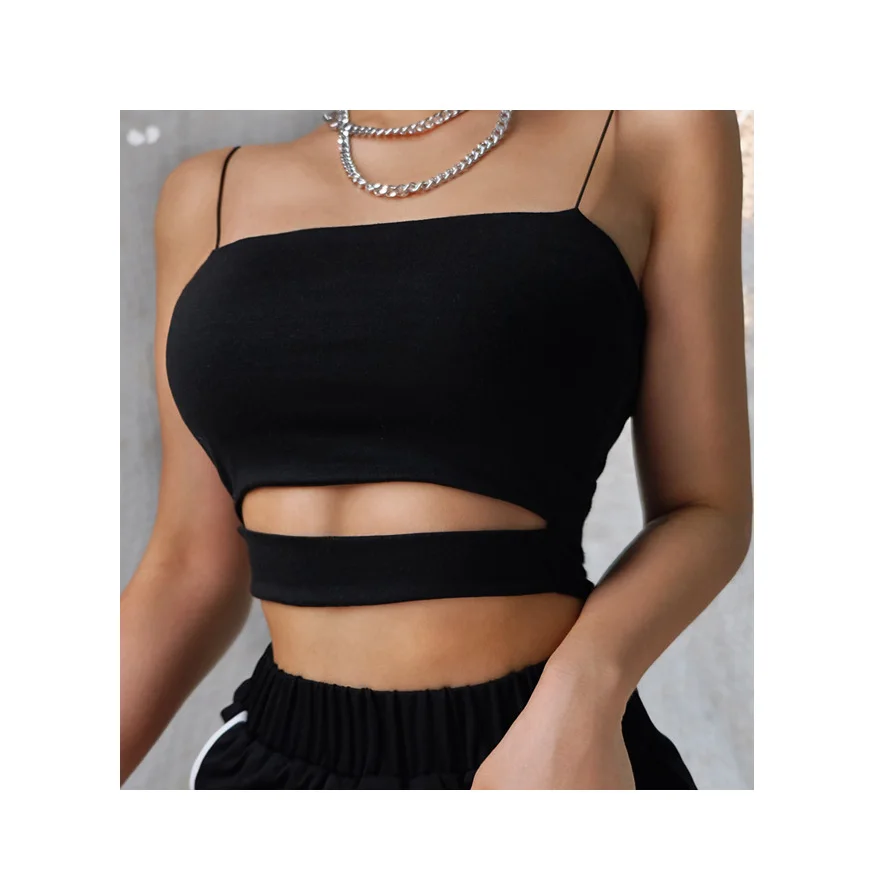 W0227 Sexy Cut Out Halter Camis Vest Navel Bare Cropped Tank Tops Tees Slim Fitness Workout Camisole Women Tube Top