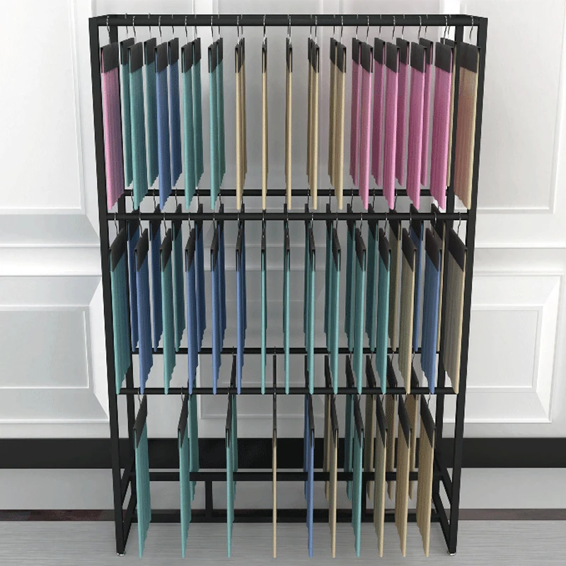 Golden Floor Home Textile Curtain Metal Exhibition Easy to Assemble Shelves, Multi Layer Leather Fabric Sample Display Rack