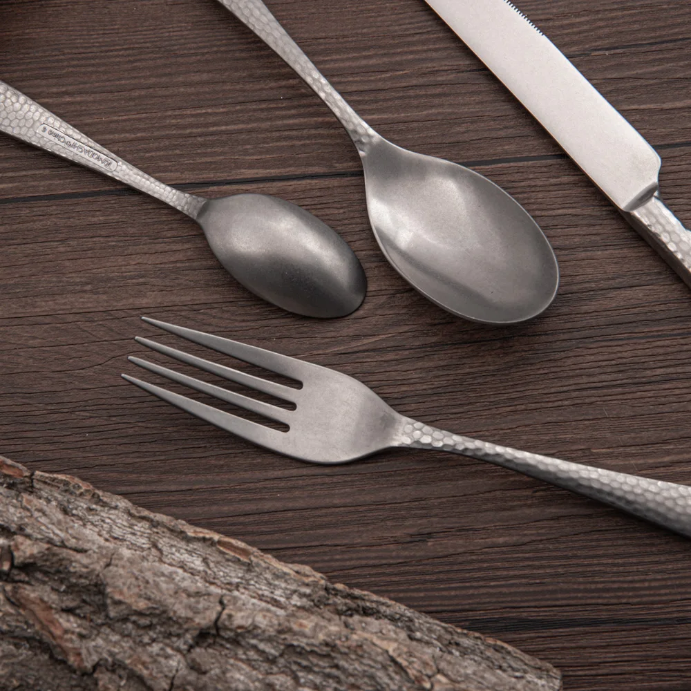 China made bulk custom logo vintage stainless steel flatware antique pewter color hotel grade cutlery set product
